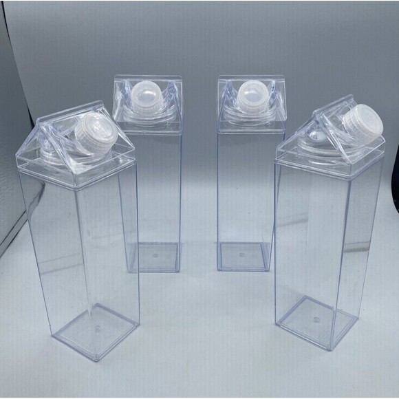 4 Pieces Clear Milk Carton Water Juice Bottles 17oz Capacity  Sealed Lid Square - Picture 1 of 4
